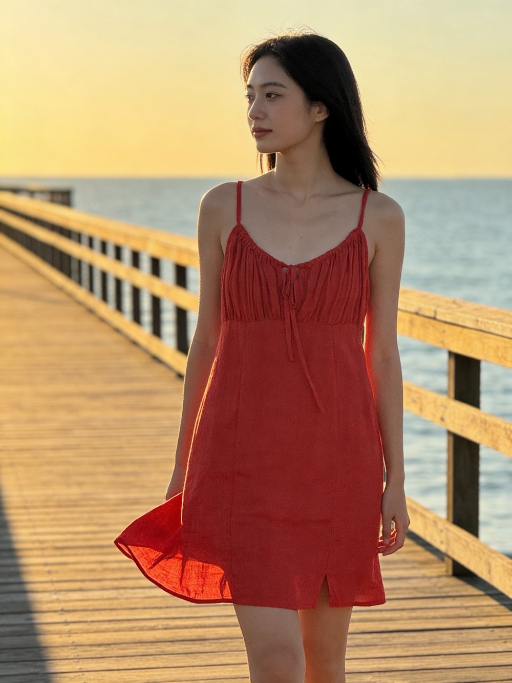 Wild Fable Ruched Linen Mini Dress
